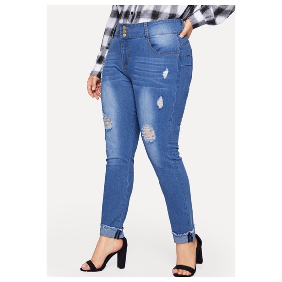 ➕ Distressed Cuffed Hem Jeans - Picture 6 of 7